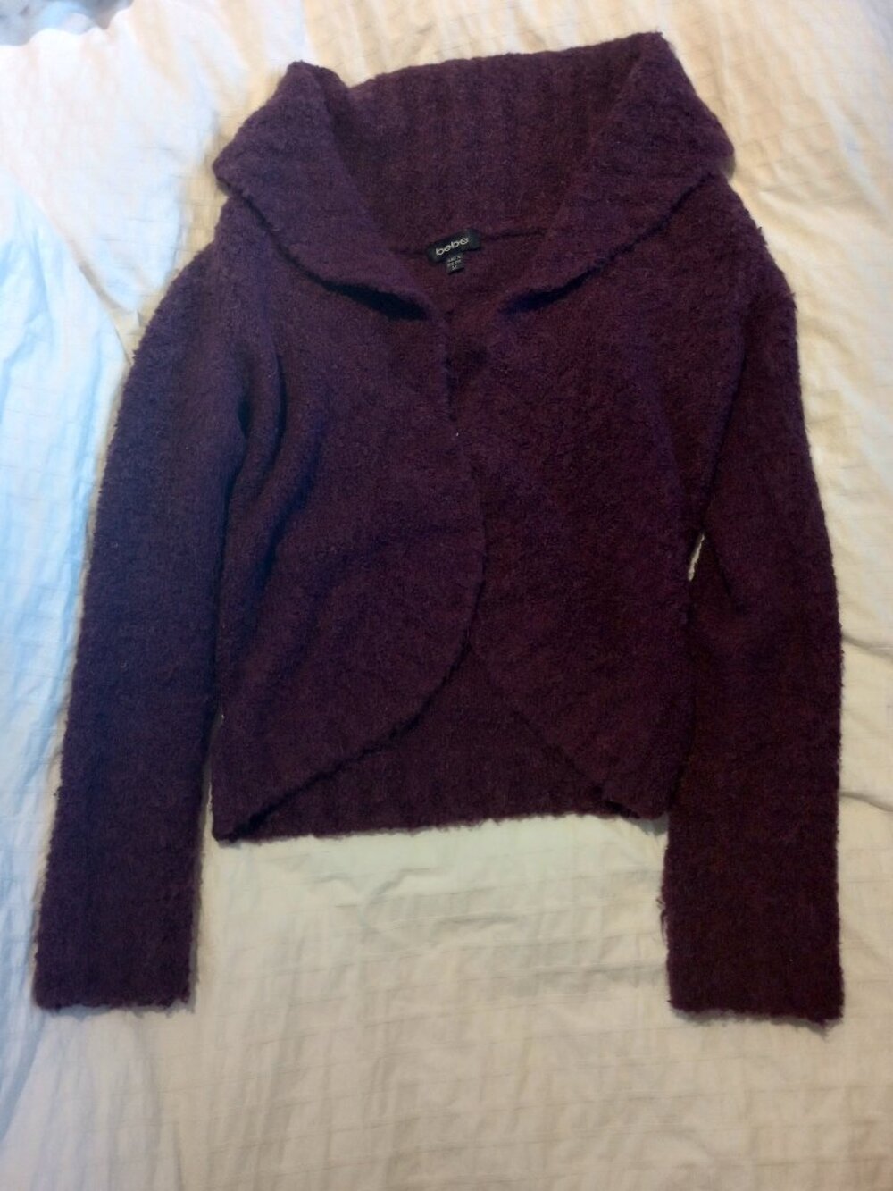 Vtg 90s Y2K Bebe Purple Alpaca Blend Fuzzy Shrug Cardigan, Size M, Pre-Owned